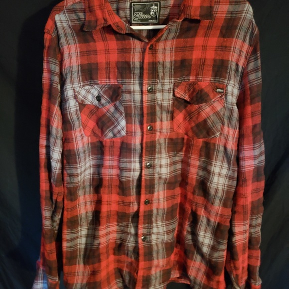 Upcycled Flannel Shirt Button Front World War Champs Adult Size Large - Picture 5 of 6